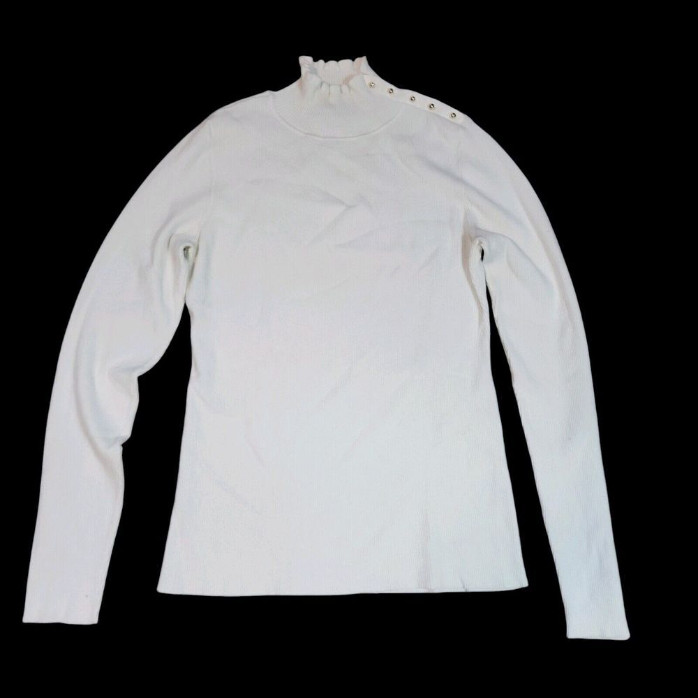 White House Black Market Gold Button Detail Mock Neck Ribbed Womens Size Large - Picture 10 of 10
